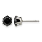 Chisel Stainless Steel Polished 6mm Black Round CZ Stud Post Earrings