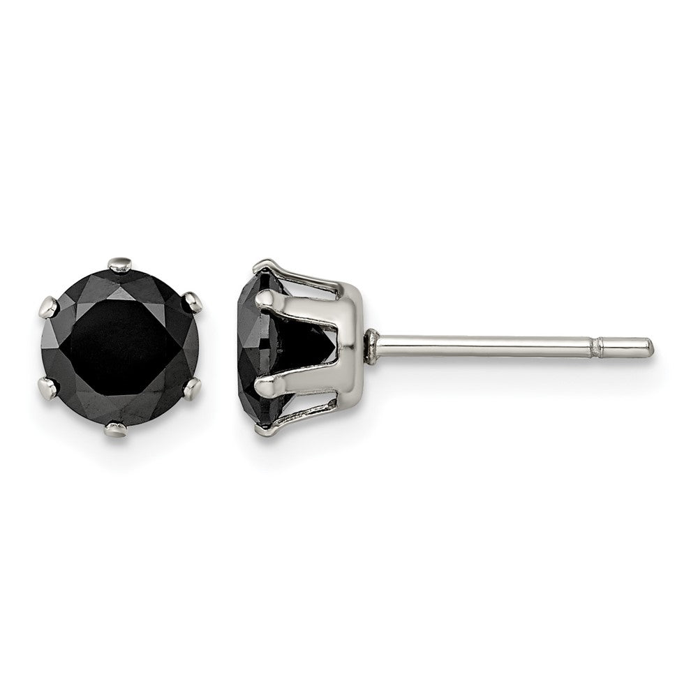 Chisel Stainless Steel Polished 6mm Black Round CZ Stud Post Earrings