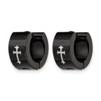 Chisel Stainless Steel Black IP-plated 7mm Hinged Hoop with Cross Earrings
