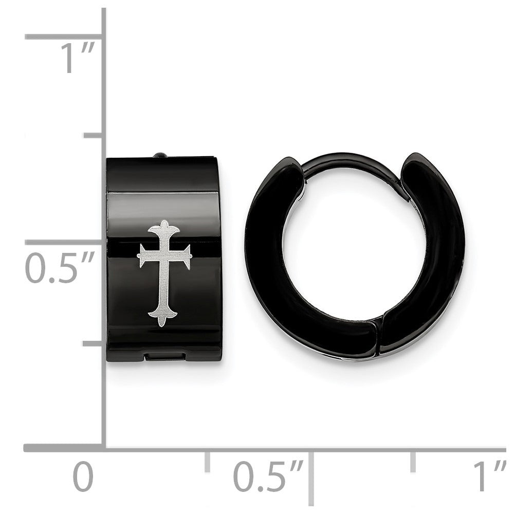 Chisel Stainless Steel Black IP-plated 7mm Hinged Hoop with Cross Earrings