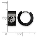 Chisel Stainless Steel Polished Black IP-plated 7mm Hinged Hoop w/Yin Yang Earrings