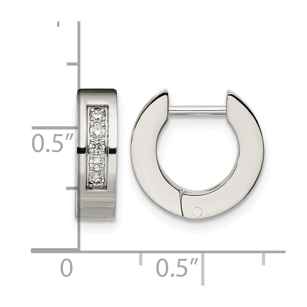 Chisel Stainless Steel Polished with CZ 4mm Hinged Hoop Earrings