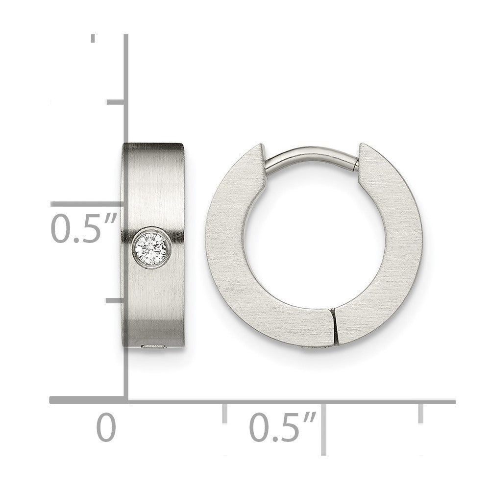 Chisel Stainless Steel Brushed with CZ 4mm Hinged Hoop Earrings