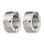 Chisel Stainless Steel Brushed and Polished with CZ 6mm Hinged Hoop Earrings