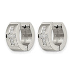 Chisel Stainless Steel Brushed and Polished with CZ Cross 6mm Hinged Hoop Earrings