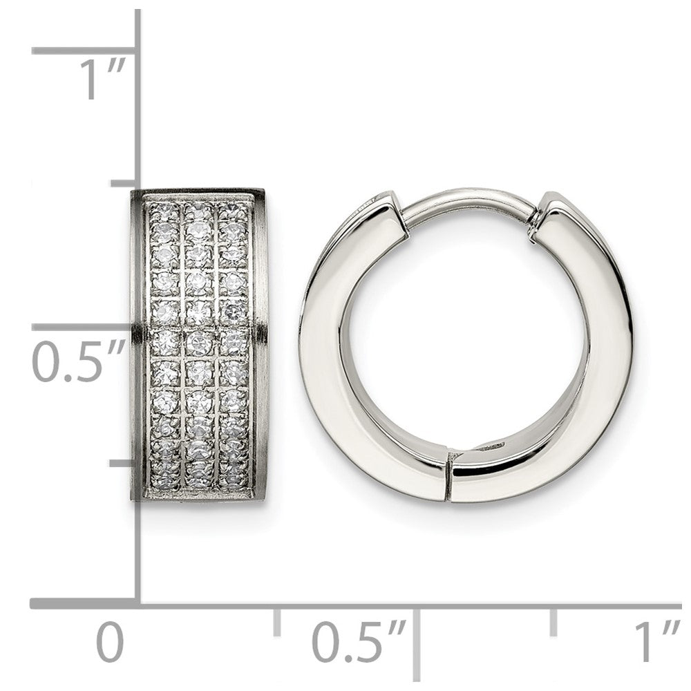 Chisel Stainless Steel Brushed and Polished with CZ 6mm Hinged Hoop Earrings