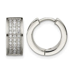 Chisel Stainless Steel Brushed and Polished with CZ 6mm Hinged Hoop Earrings