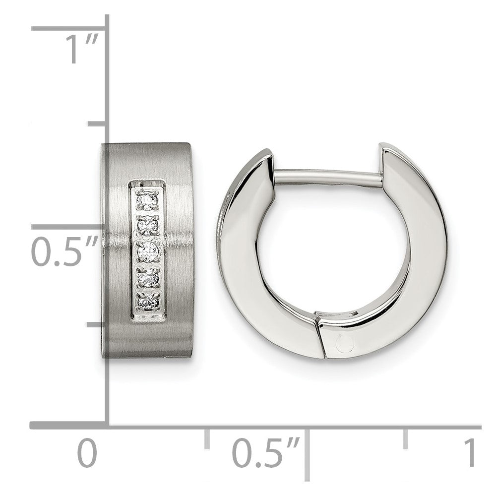 Chisel Stainless Steel Brushed and Polished with CZ 5mm Hinged Hoop Earrings