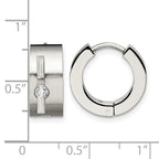 Chisel Stainless Steel Brushed and Polished with CZ 7mm Hinged Hoop Earrings