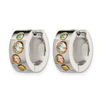 Chisel Stainless Steel Polished Yellow IP-plated with Multicolor CZ 7mm Hinged Hoop Earrings