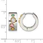 Chisel Stainless Steel Polished Yellow IP-plated with Multicolor CZ 7mm Hinged Hoop Earrings