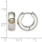 Chisel Stainless Steel Polished Yellow IP-plated with CZ 7mm Hinged Hoop Earrings