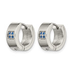 Chisel Stainless Steel Brushed and Polished with Blue CZ 6mm Hinged Hoop Earrings