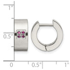 Chisel Stainless Steel Brushed and Polished with Pink CZ 5mm Hinged Hoop Earrings