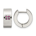 Chisel Stainless Steel Brushed and Polished with Pink CZ 5mm Hinged Hoop Earrings