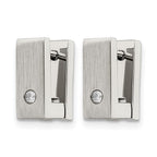 Chisel Stainless Steel Brushed and Polished with CZ 5mm Hinged Square Hoop Earrings