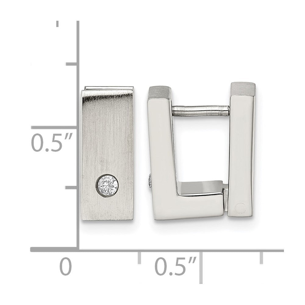 Chisel Stainless Steel Brushed and Polished with CZ 5mm Hinged Square Hoop Earrings