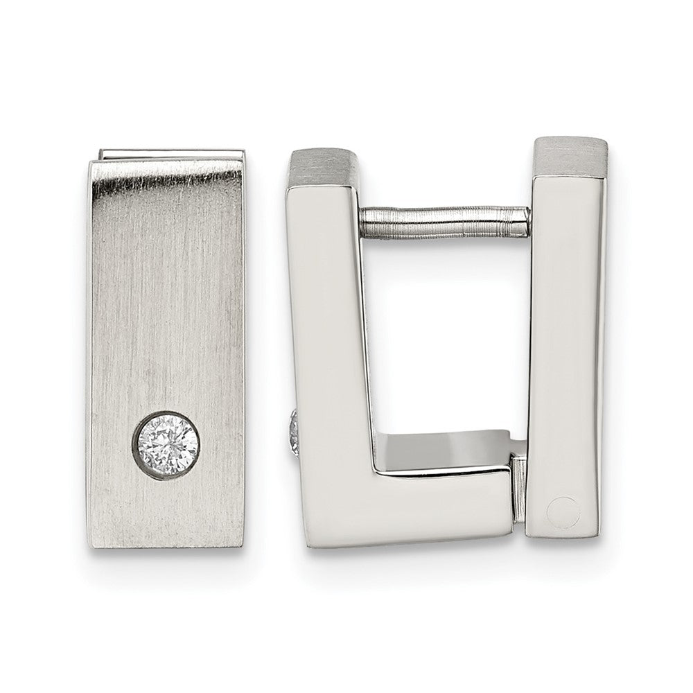 Chisel Stainless Steel Brushed and Polished with CZ 5mm Hinged Square Hoop Earrings