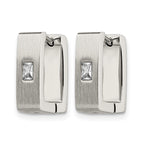 Chisel Stainless Steel Brushed and Polished with CZ 5mm Square Hinged Earrings
