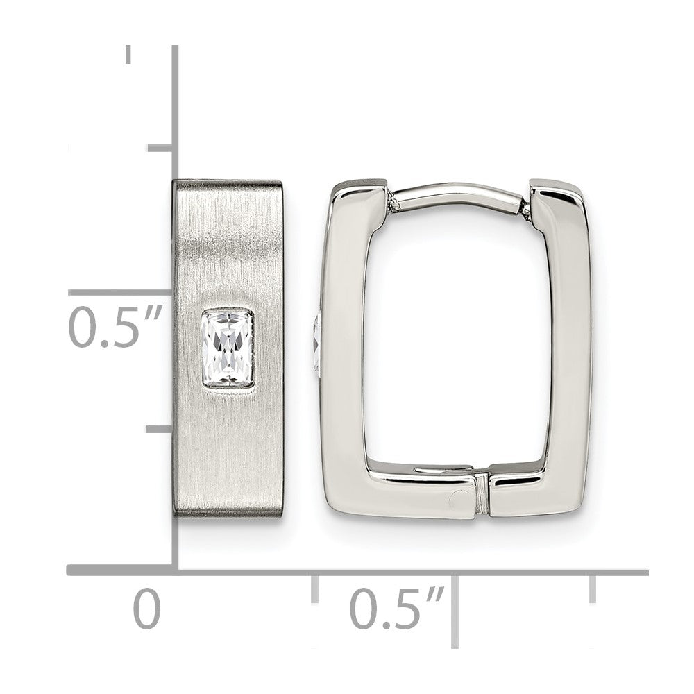 Chisel Stainless Steel Brushed and Polished with CZ 5mm Square Hinged Earrings