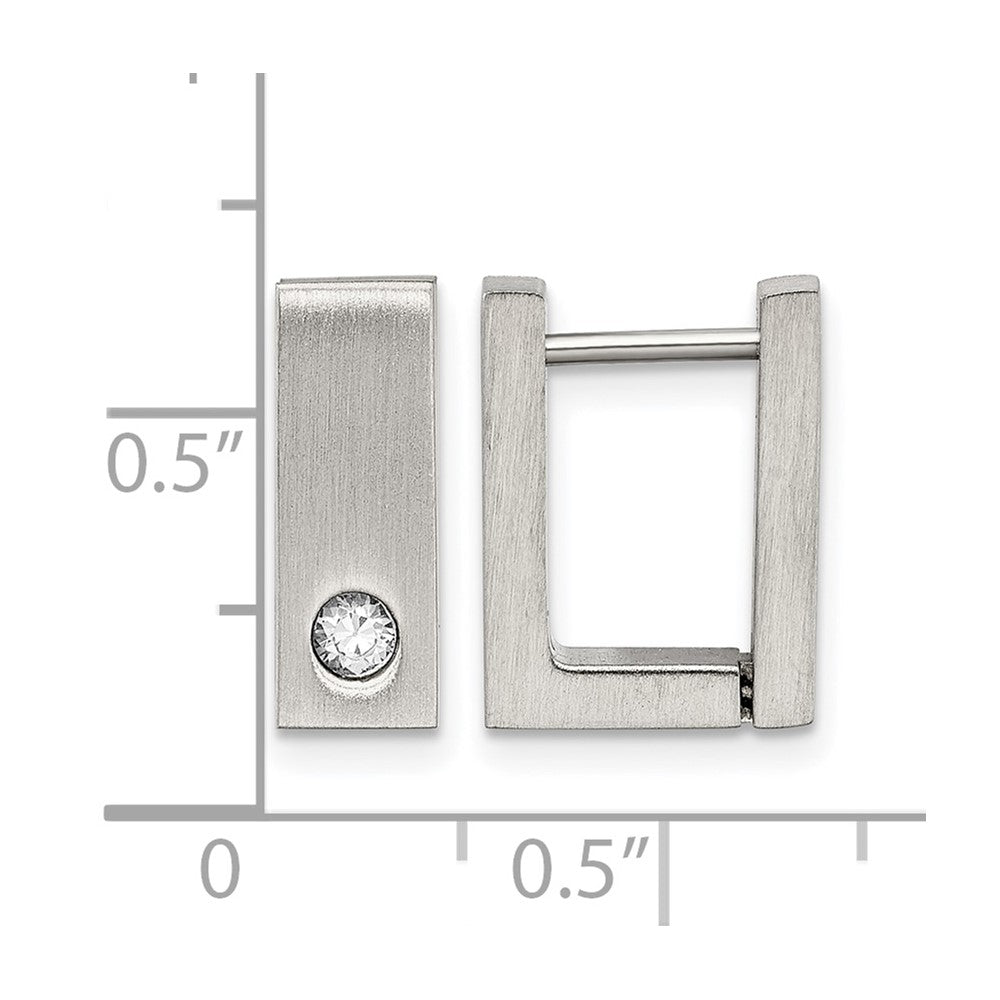 Chisel Stainless Steel Brushed and Polished with CZ 4mm Square Hinged Hoop Earrings