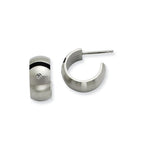 Stainless Steel Brushed Black Rubber w/ CZ Post Hoop Earrings