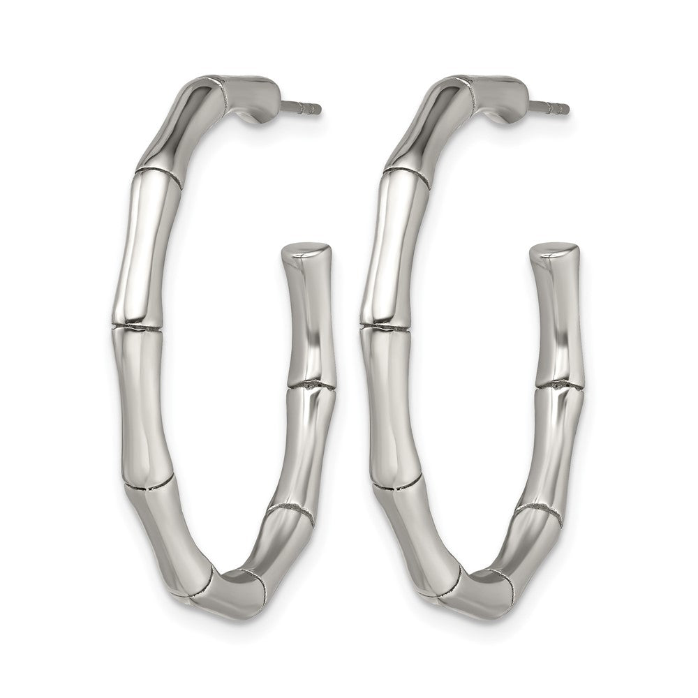 Chisel Stainless Steel Polished Bamboo Design J Hoop Post Earrings