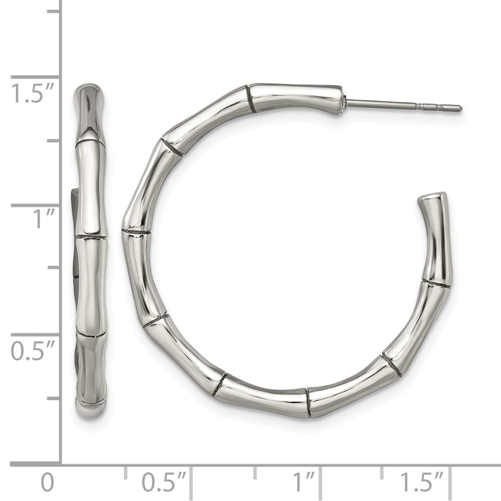 Chisel Stainless Steel Polished Bamboo Design J Hoop Post Earrings