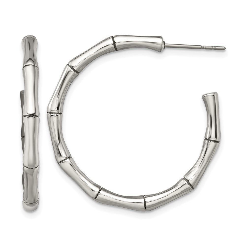 Chisel Stainless Steel Polished Bamboo Design J Hoop Post Earrings