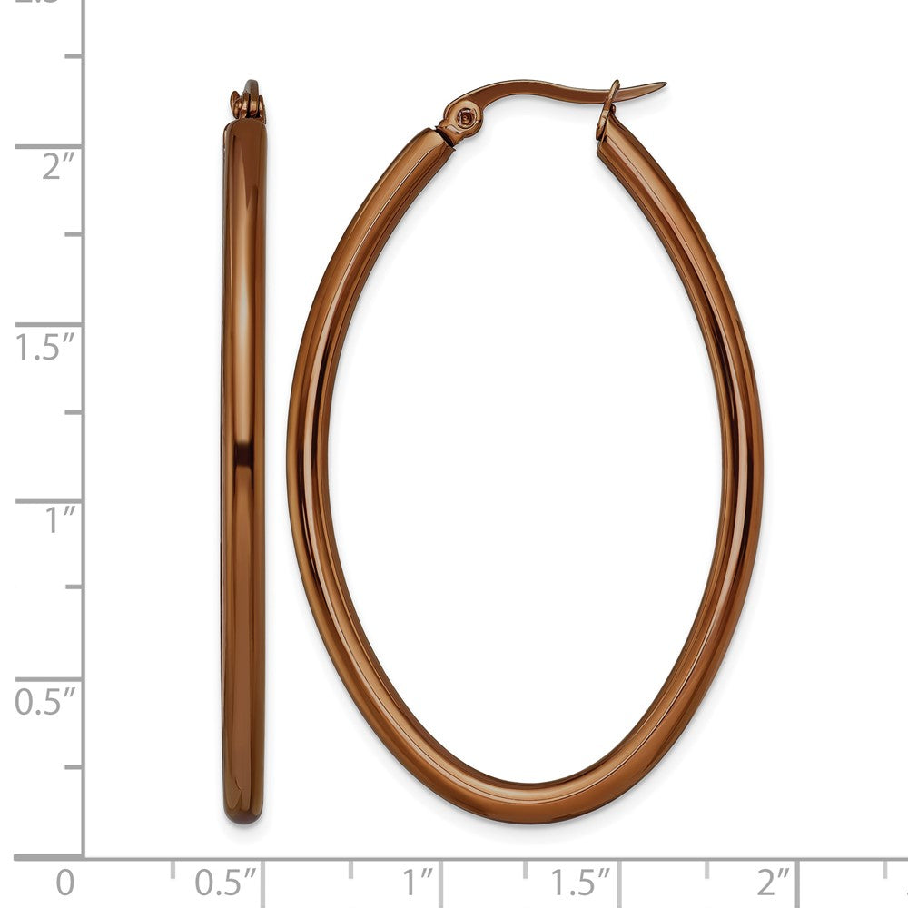 Chisel Stainless Steel Polished Brown IP-plated 50mm Diameter 3mm Oval Hoop Earrings