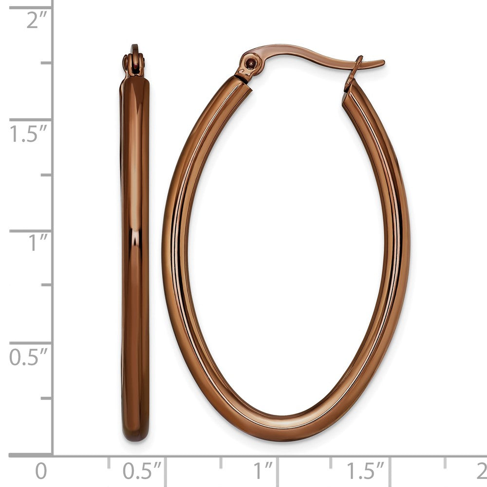 Chisel Stainless Steel Polished Brown IP-plated 40mm Diameter 3mm Oval Hoop Earrings