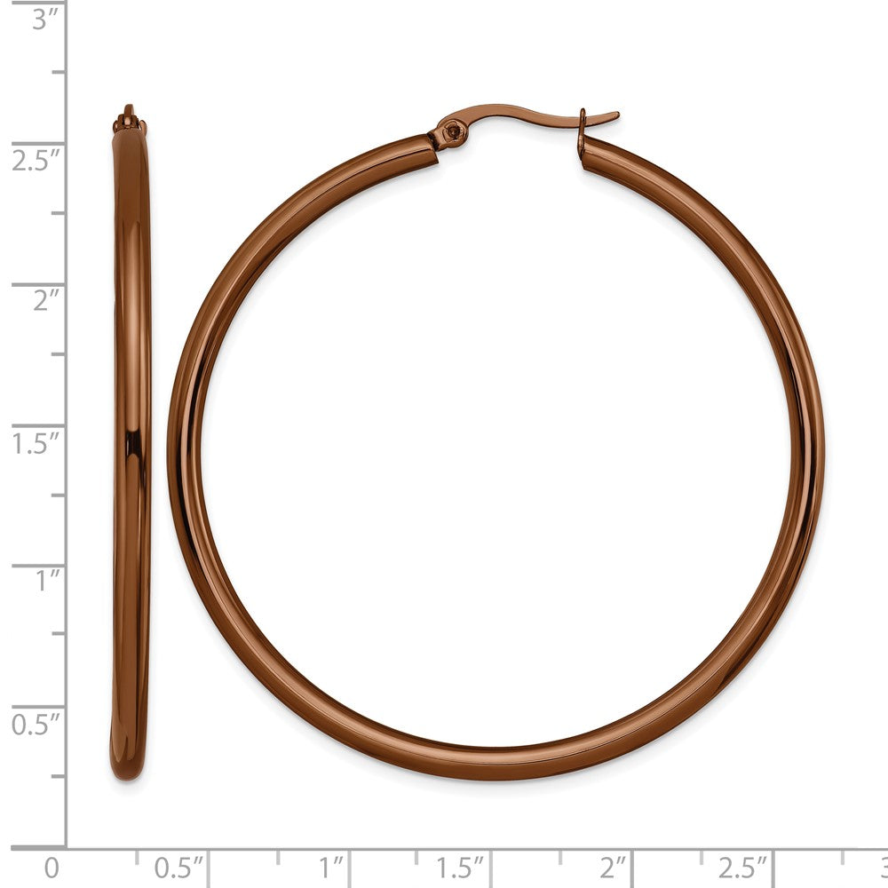 Chisel Stainless Steel Polished Brown IP-plated 47mm Diameter 3mm Hoop Earrings
