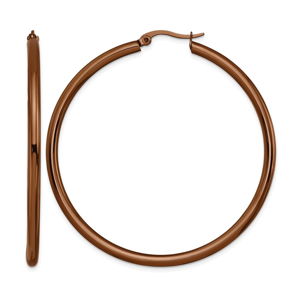 Chisel Stainless Steel Polished Brown IP-plated 47mm Diameter 3mm Hoop Earrings