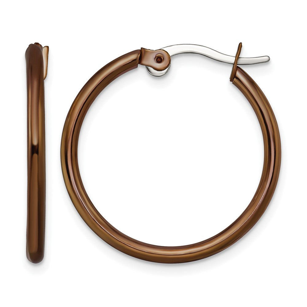 Chisel Stainless Steel Polished Brown IP-plated 26mm Diameter 2mm Hoop Earrings