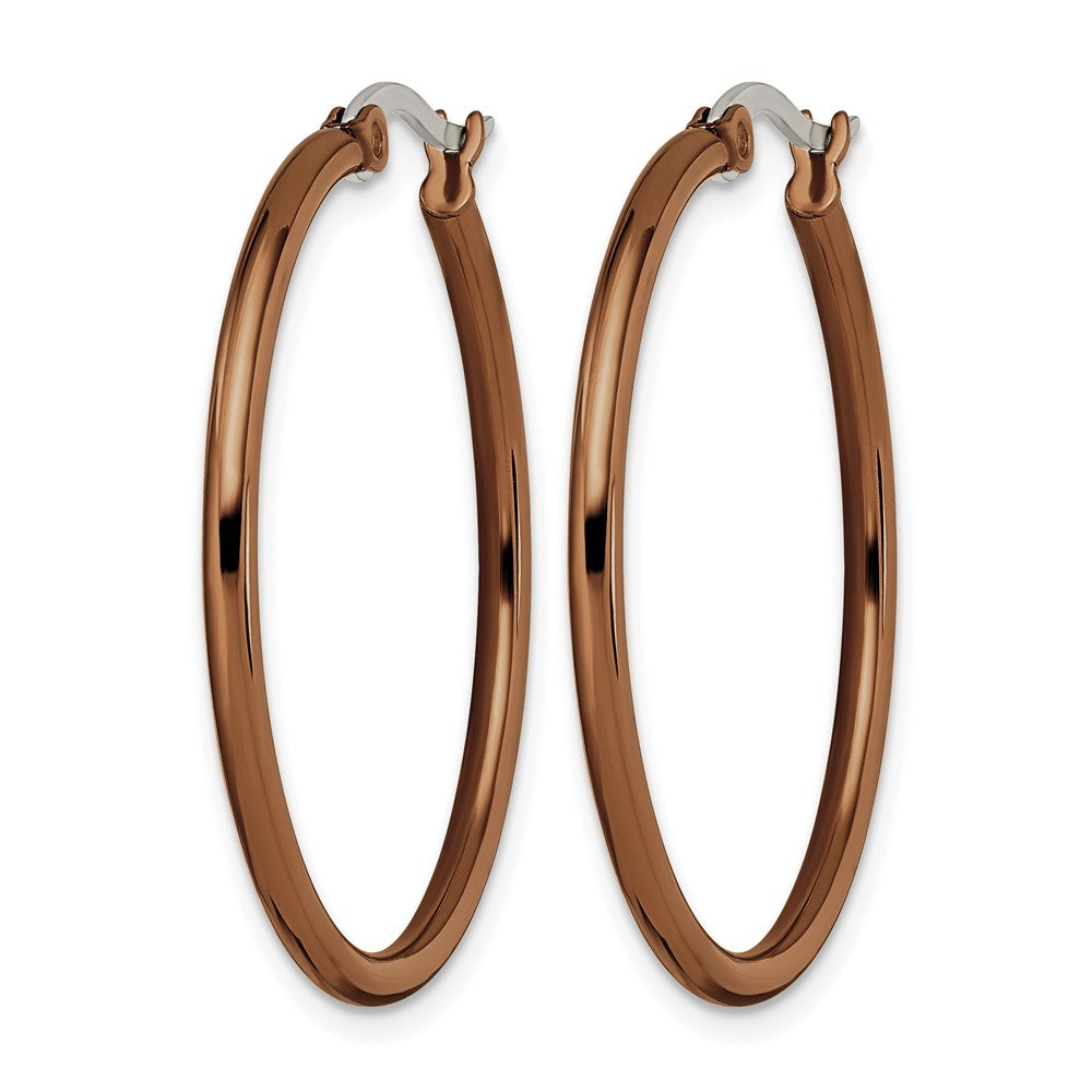 Chisel Stainless Steel Polished Brown IP-plated 32mm Diameter 2mm Hoop Earrings