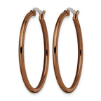 Chisel Stainless Steel Polished Brown IP-plated 32mm Diameter 2mm Hoop Earrings