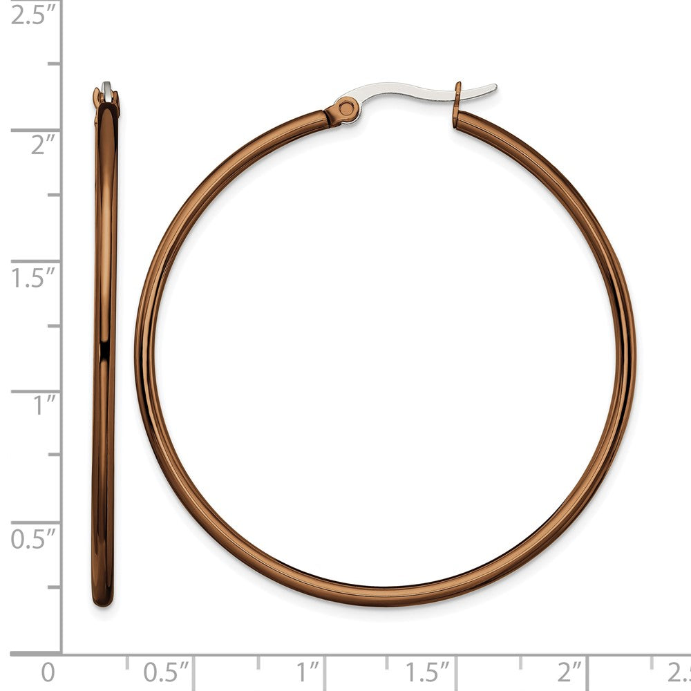 Chisel Stainless Steel Polished Brown IP-plated 48mm Diameter 2mm Hoop Earrings