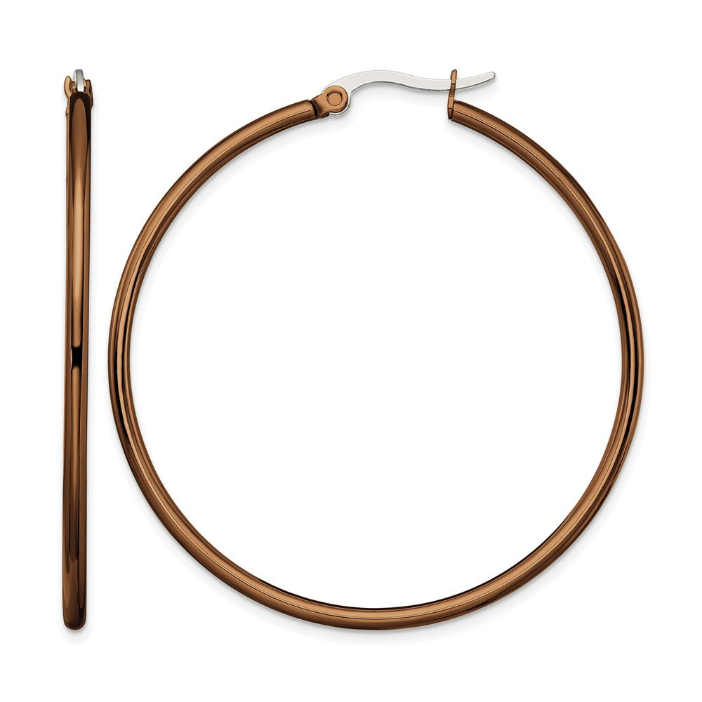 Chisel Stainless Steel Polished Brown IP-plated 48mm Diameter 2mm Hoop Earrings