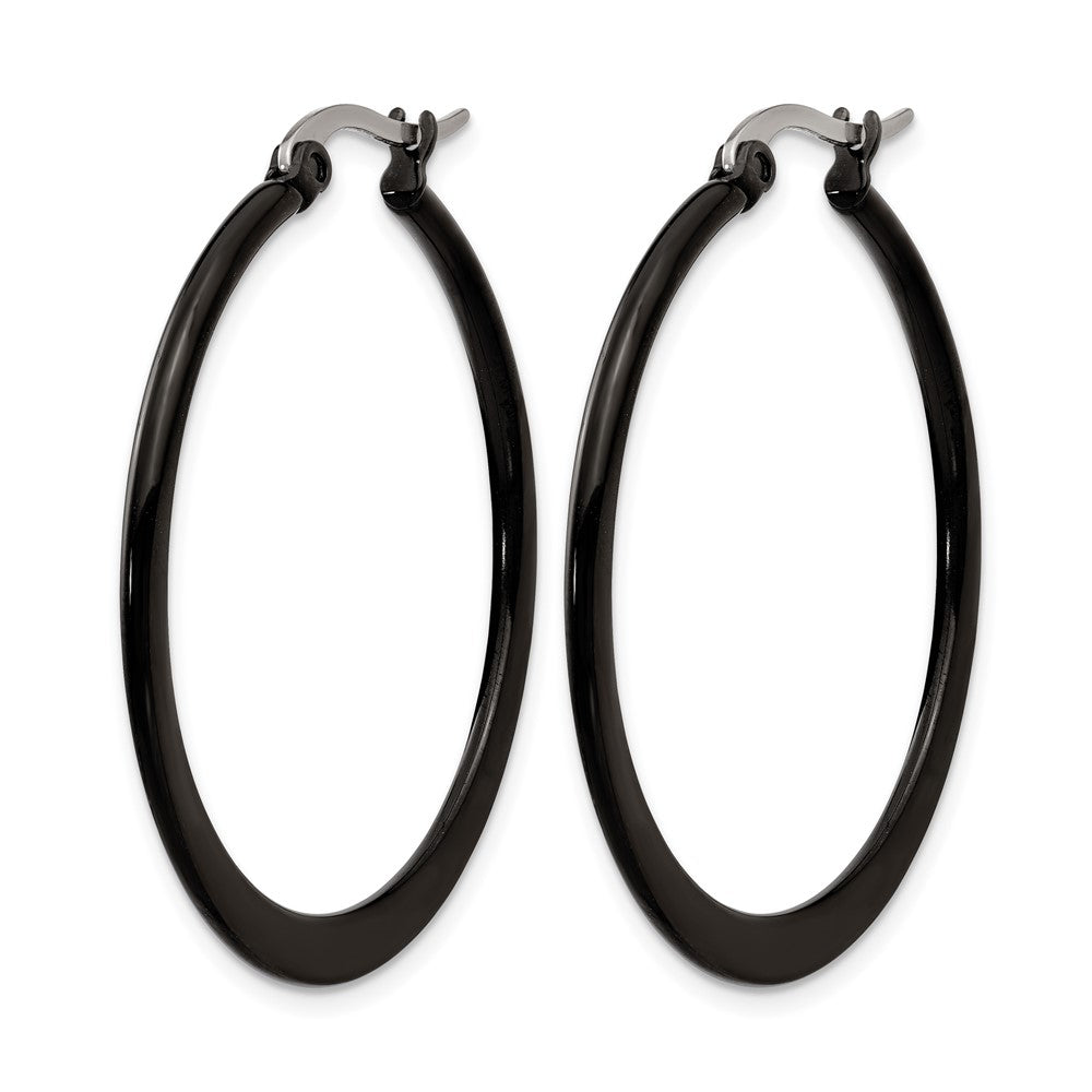 Chisel Stainless Steel Polished Black IP-plated 34mm Diameter 2mm Hoop Earrings