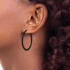 Chisel Stainless Steel Polished Black IP-plated 34mm Diameter 2mm Hoop Earrings