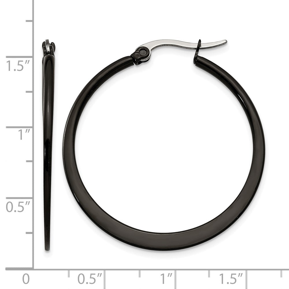Chisel Stainless Steel Polished Black IP-plated 34mm Diameter 2mm Hoop Earrings