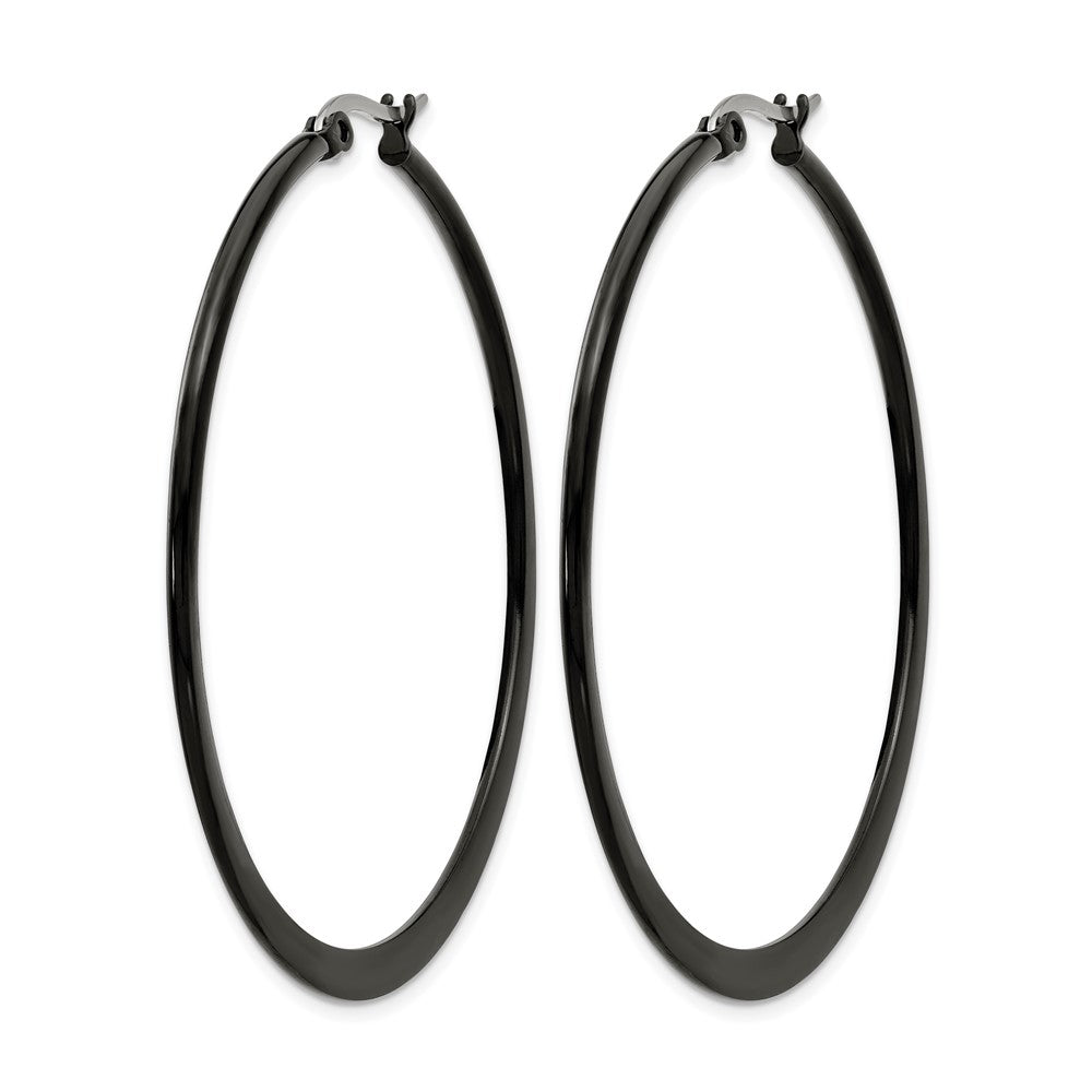 Chisel Stainless Steel Polished Black IP-plated 55mm Diameter 2mm Hoop Earrings
