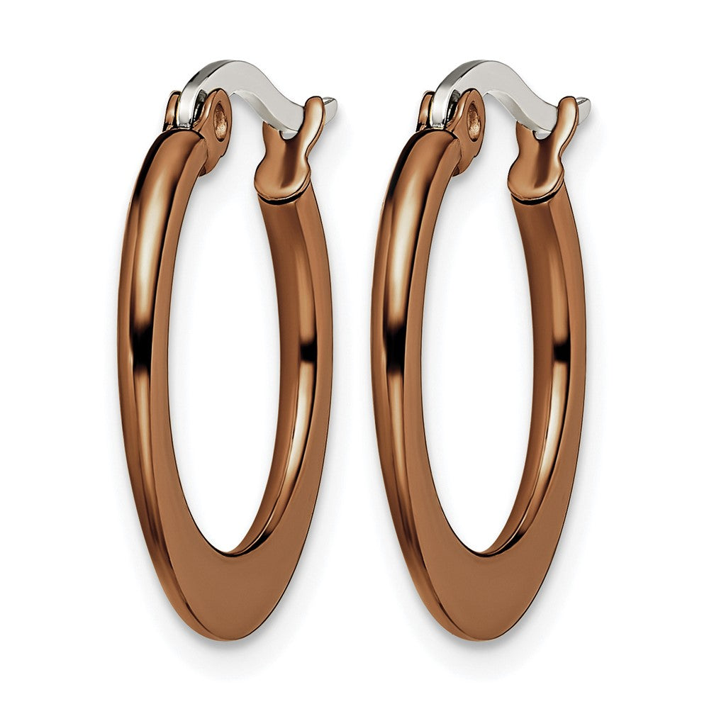 Chisel Stainless Steel Polished Brown IP-plated 19mm Diameter Tapered Hoop Earrings