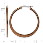 Chisel Stainless Steel Polished Brown IP-plated 34mm Diameter Tapered Hoop Earrings