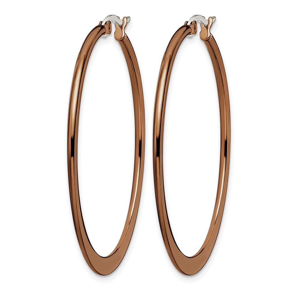 Chisel Stainless Steel Polished Brown IP-plated 43mm Diameter Tapered Hoop Earrings