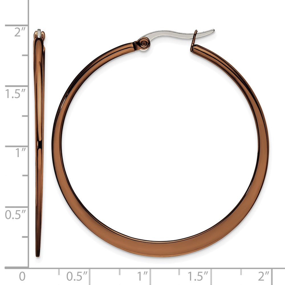 Chisel Stainless Steel Polished Brown IP-plated 43mm Diameter Tapered Hoop Earrings