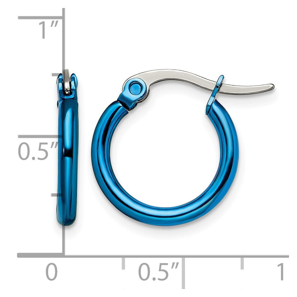 Chisel Stainless Steel Polished Blue IP-plated 15.5mm Diameter 2mm Hoop Earrings