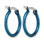Chisel Stainless Steel Polished Blue IP-plated 19mm Diameter 2mm Hoop Earrings