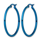Chisel Stainless Steel Polished Blue IP-plated 32mm Diameter 2mm Hoop Earrings