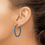 Chisel Stainless Steel Polished Blue IP-plated 32mm Diameter 2mm Hoop Earrings